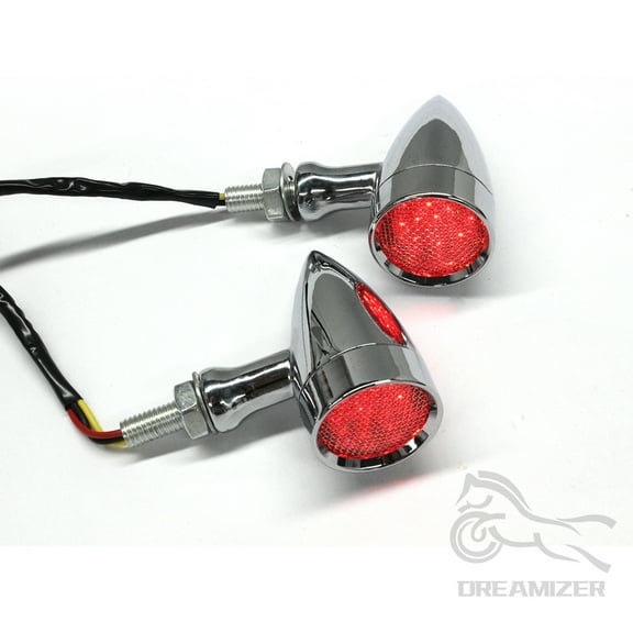 Motorcycle Turn Signals Led Front and Rear Red Turn Signal Lights Retro Indicator Compatible Tail Light 12V 15LED 10mm Mount Hole for Harley Honda Yamaha 2PCS (Chrome Shell Red Light)