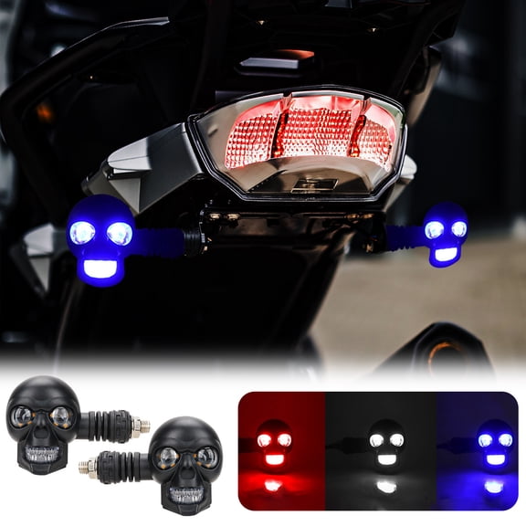 Motorcycle Turn Signals Led Skull Blinkers Screw Indicator Light Universal For Motorcycle,Two-Color Modified Car Light,Motorcycle Auxiliary Lamp(Black)