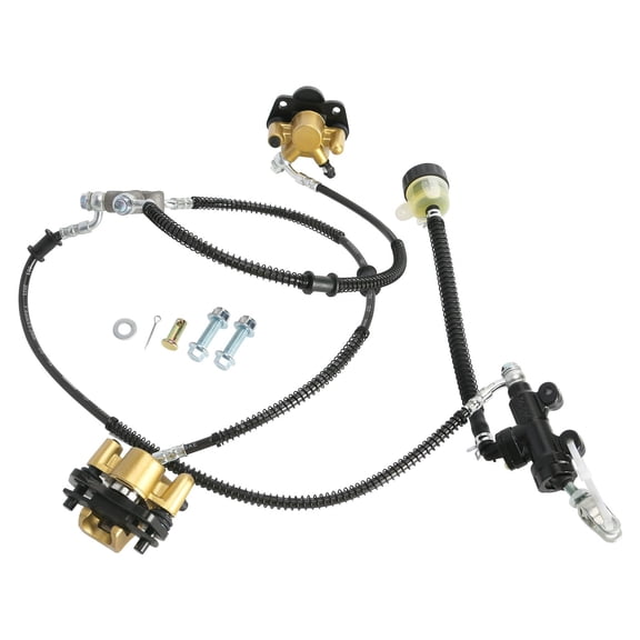Motorcycle Twin Front Foot Brake Caliper Master Cylinder Assembly Brake System Replacement Part for 125cc 150cc 200cc 250cc Go Kart ATV UTV Quad Beach Golf Cart Buggy Moped Dune Four Wheeler Mobility