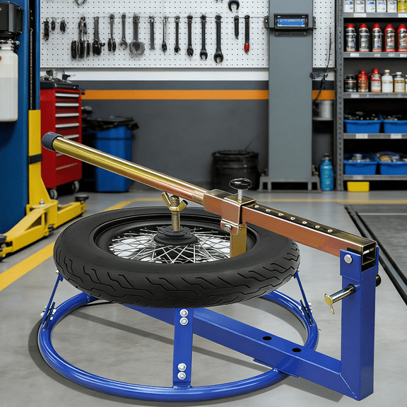 Motorcycle Tyre Changing Stand 16-22" Wheel Compatible, Heavy Duty Portable Tire Bead Popper Tool with Wide Base for Garage Track Repair, Powder Coated Steel 29.5" x 19.7" x 14.2" Blue