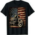 thumbnail image 1 of Motorcycle USA Flag Retro Biker T-Shirt, 1 of 5