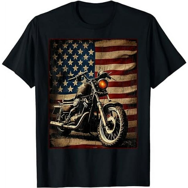 Motorcycle USA Flag Retro Biker T-Shirt - Walmart.com