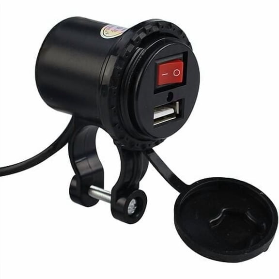 Motorcycle USB Car Charger, 5V/2.1A Waterproof Motorcycle USB Charger Socket with On/Off Switch Handlebar Mount Power Outlet for Phones Tablets PC