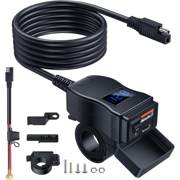 Motorcycle USB Charger, Dual USB Motorcycle Phone Charger Type C PD & Quick Charge 3.0, Waterproof Motorcycle Accessories for All Phone, Tablet, GPS