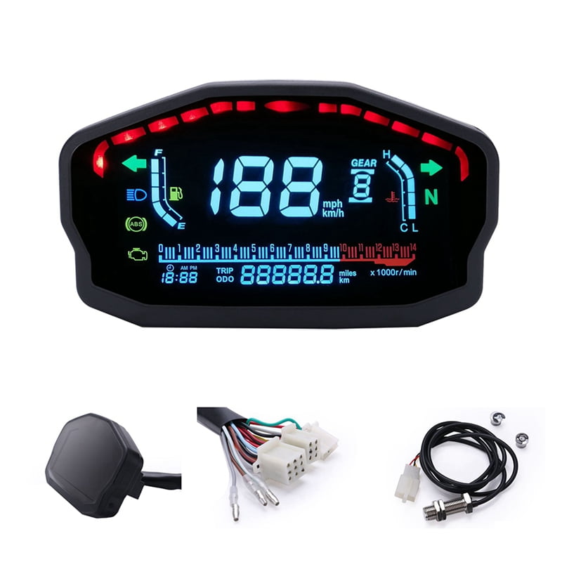 Motorcycle Universal LCD Speedometer Water Temperature Fuel Gauge Odometer for Motorcycles with 1, 2, and 4 Cylinders