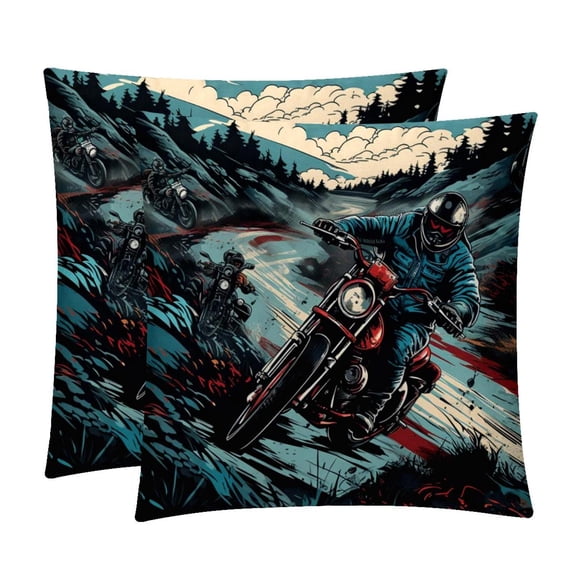 Motorcycle Velvet Decorative Throw Pillow Inserts - Set of 2, Chair Pillow Covers - Unique Patterns, 16x16, 18x18, 20x20 Inches for Home Decor & More