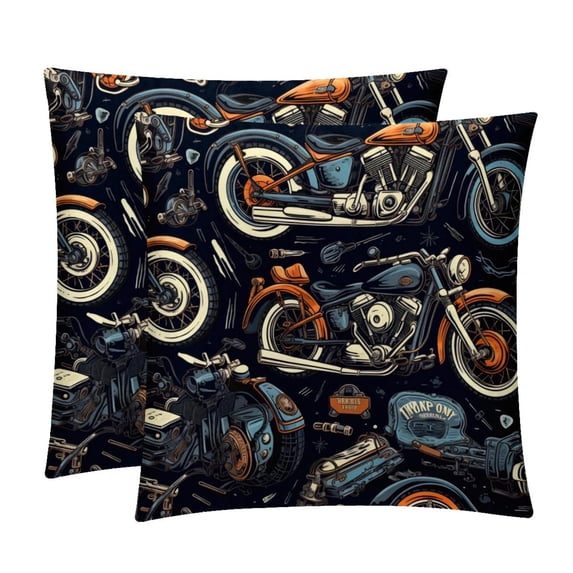 Motorcycle Velvet Throw Pillow Covers Set of 2 with Unique Patterns for Bed and Sofa, Available in 16x16, 18x18, and 20x20 Inches for Various Occasions