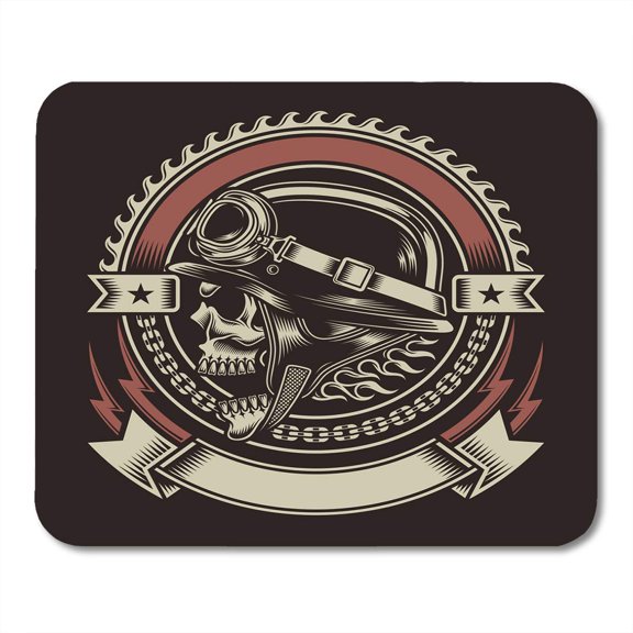 Motorcycle Vintage Biker Skull Emblem Patch Helmet Motorbike Crest Mousepad Mouse Pad Mouse Mat 9x10 inch