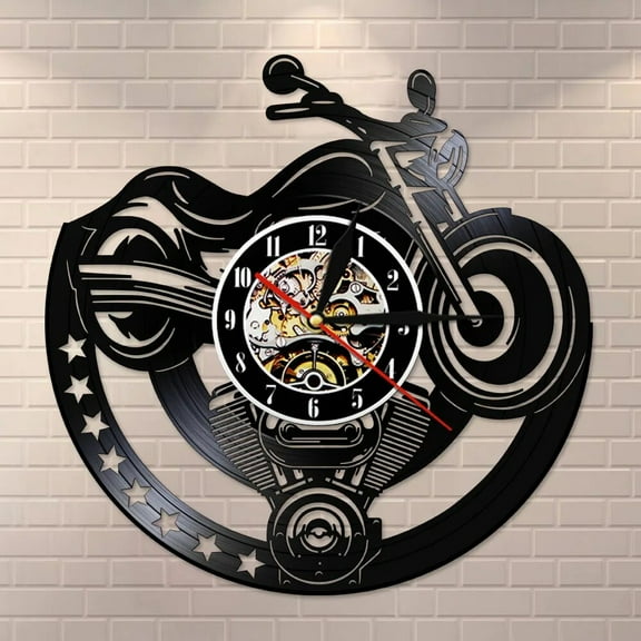 Motorcycle Vinyl Record Wall Clock Garage Unique Art Design Vintage Watch Timepiece Man Cave Workshop Decor Motorbikers Gift