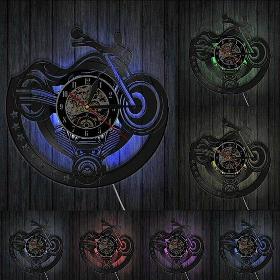 Motorcycle Vinyl Record Wall Clock Garage Unique Art Design Vintage Watch Timepiece Man Cave Workshop Decor Motorbikers Gift