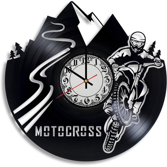Motorcycle Vinyl Wall Clock,Vinyl Record Clock Wall Art Unique Bedroom kitchen kid Room Decorations Handmade Gift 12 inches