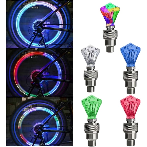 Motorcycle Water Resistant Wheel Tire Lights Glow In The Dark Diamond Shape Tire Valve Cap Set Led Flashing Light For Cars Trucks (5Pcs)