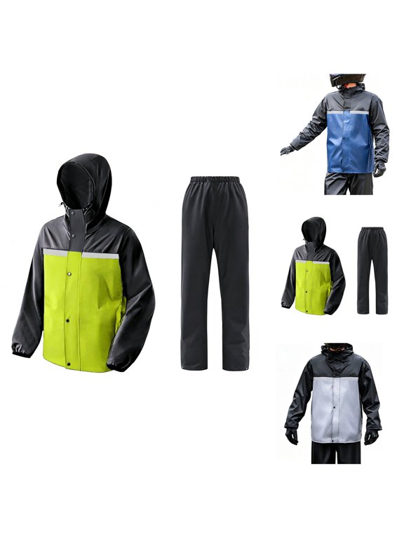 Motorcycle Waterproof Rain Suit Hooded Rain Jacket and Pants Heavy Duty Windproof Rain Gear for Riding & Outdoor Travel