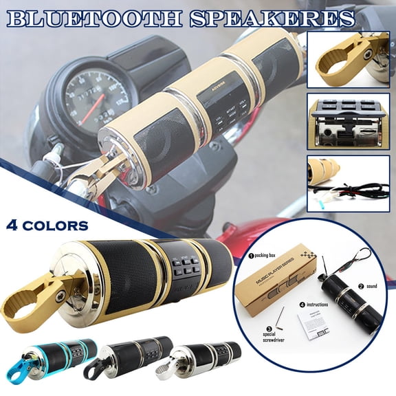 Motorcycle Weatherproof Bluetooth Wireless Speaker Mp3 Music Player Sound Audio Stereo Amplifier System Micro Sd, Fm Radio Bicycle Beetle Bell Black
