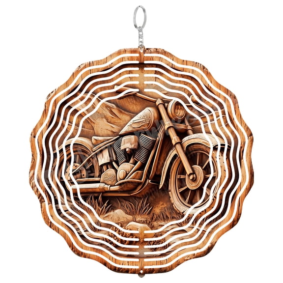 Motorcycle Wind Spinner Metal Outdoor Decor Rustic Vintage Bronze Finish
