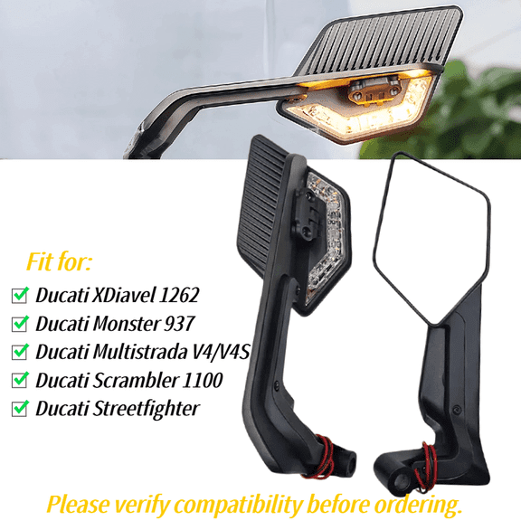 Motorcycle Wind Wing Rearview CNC Aluminum Mirrors with LED Turn Signals Fit for Ducati XDiavel 1262 /Monster 937 /Multistrada V2/V2S/V4/V4S /Scrambler 1100 /Streetfighter