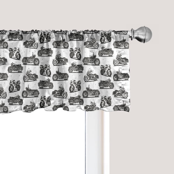 Motorcycle Window Valance, Retro Motorcycle Drawings of Old-Fashioned and Modern on White Background, Curtain Valance for Kitchen Bedroom with Rod Pocket, 54" X 18", Grey White Black, by Ambesonne
