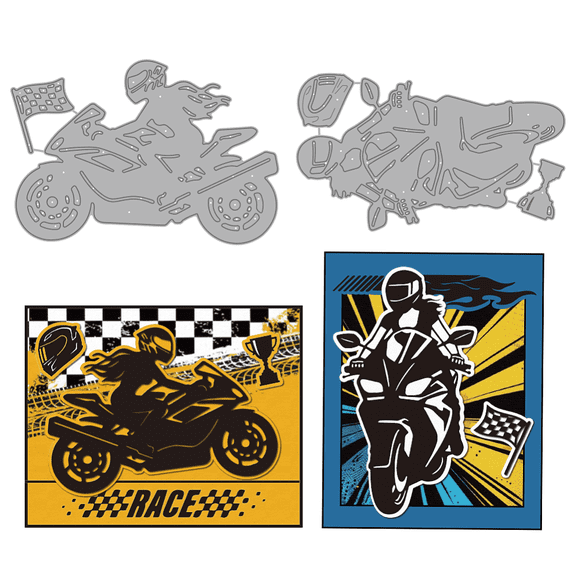 Motorcycle Woman Metal Cutting Dies Motorbike Riding Theme Die Cuts Helmet Checkered Flag Embossing Template Carbon Steel Stencils
