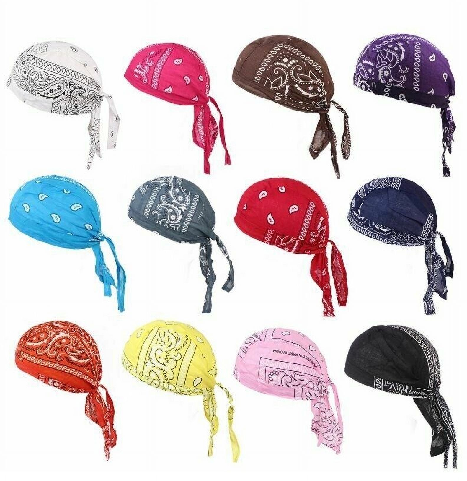 Motorcycle Wrap Biker Du Do Black Bandana Paisley Doo Rag Head Skull