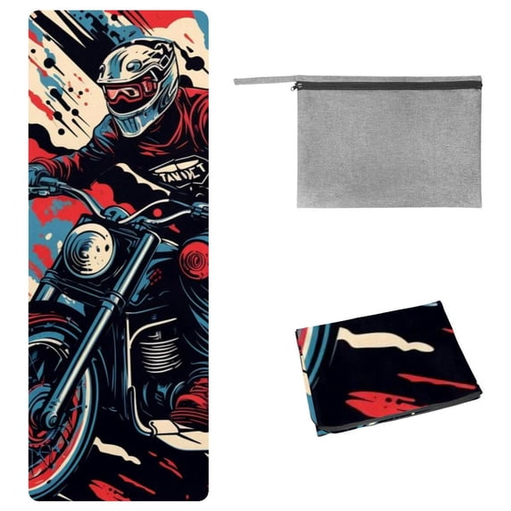 Motorcycle Yoga Towel with Storage Bag, 72.8"x26.8", Suitable for Yoga, Pilates, Fitness, Gym Towel