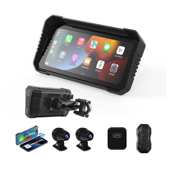 Motorcycle carplay and Android Auto,6.25-inch screen - waterproof - Portable - Front and rear dual driving records, Motorcycle in car integrated intelligent high-definition wireless Carplay box