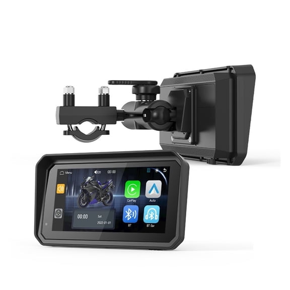 Motorcycle carplay and Android Auto, Waterproof Touchscreen, Portable Carplay/Android Auto GPS Navigation for Motorbike, Support Dual Bluetooth, Car GPS, Dual lens driving record (7-Inch)