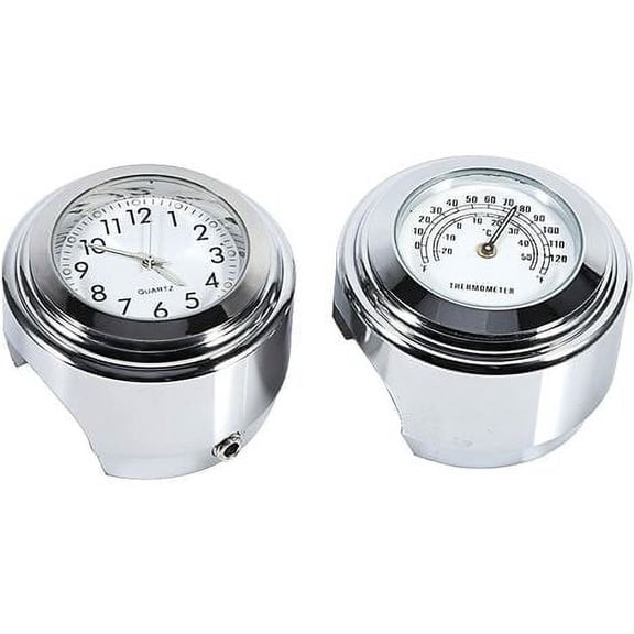 Motorcycle handlebar watch - time temperature white face pair