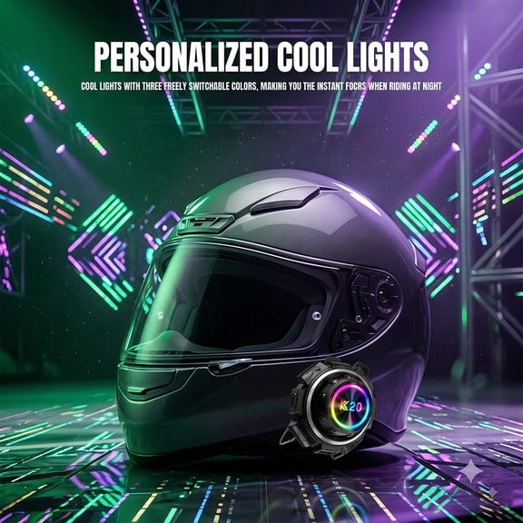 Motorcycle helmet Bluetooth headset, two-way communication, 800-meter effective range, IP65 waterproof wireless helmet headset, with RGB lighting effects, Type-C interface, stereo HiFi sound, two-pac