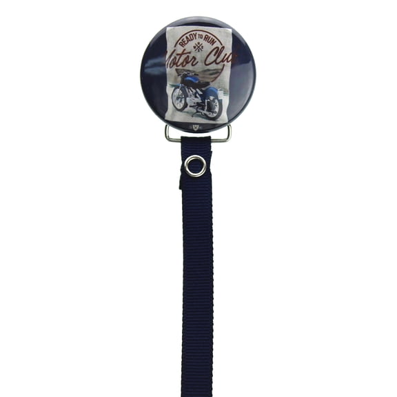 Motorcycle on Navy Background Pacifier Clip with Matching Ribbon