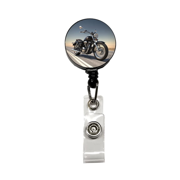 Motorcycle on the Road Retractable Reel ID Badge Key Card Name Tag Holder with Clip