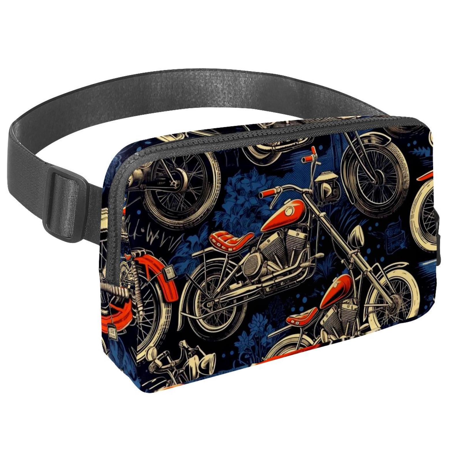 Motorcycle theme Lightweight Adjustable Fanny Pack with Extension Strap - Unisex Crossbody Bag Money Belt