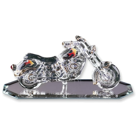 Motorcycle with Flames Glass Figurine