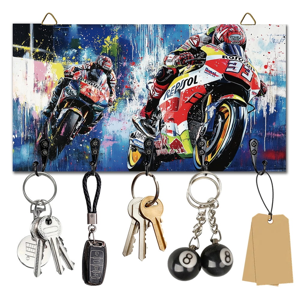 Motorcycles Key Holder Wall Mounted Wooden Keys Racks Storage Organizer ...