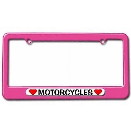 Motorcycles Love with Hearts License Plate Tag Frame, Pink Color