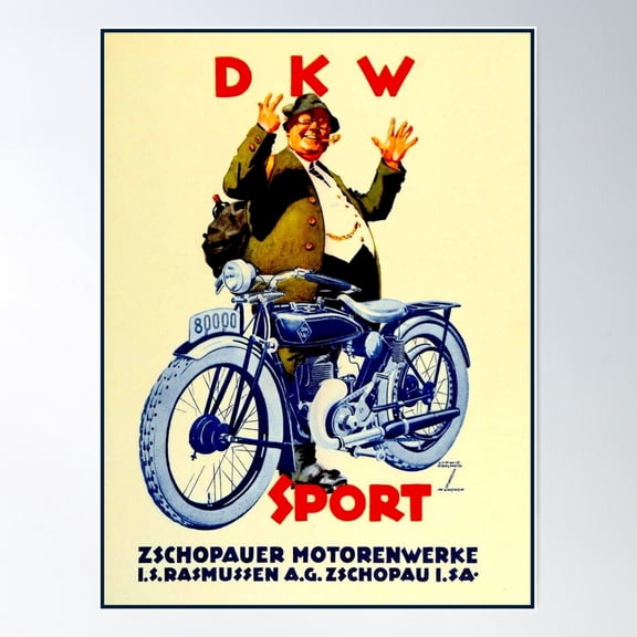 Motorcycles; Vintage D.K.W. Sport Advertising Print Poster Wall Art, Modern Wall Decor For Living Room Bedroom, 8x12 UNFRAMED