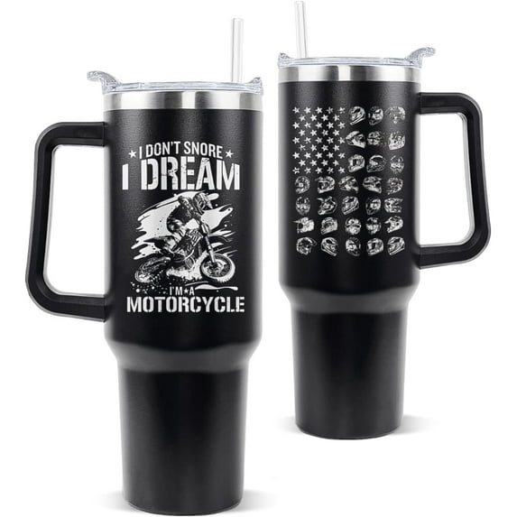 Motorcyclist Gifts for Men/Women 40oz Motorcycle Tumbler with Handle and Straw I Don''t Snore I Dream I''m A Motorcycle Coffee Mug Father‘s Day Motorcycle Gifts