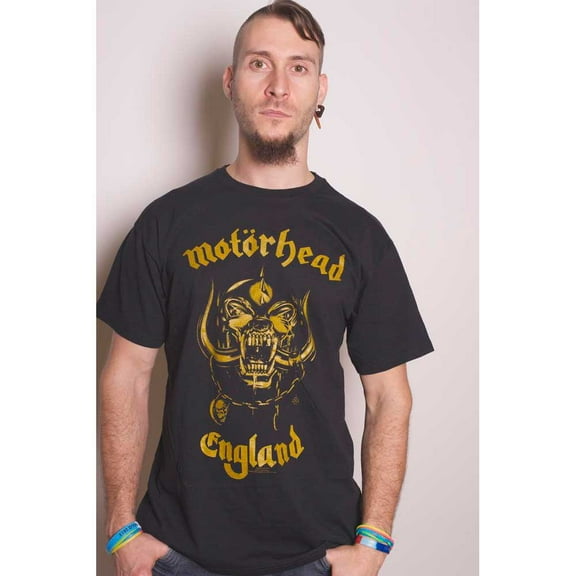 Motorhead T Shirt England Gold Warpig Band Logo Official Mens New Black