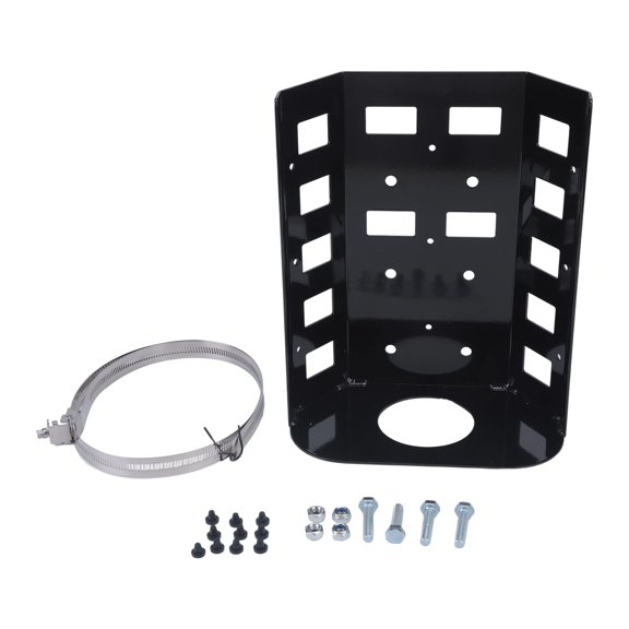 Motorhome Trailer Cylinder Holder Bracket Assembly with Iron Support Shelf, Stainless Mount Hardware, Metal Retention Strap