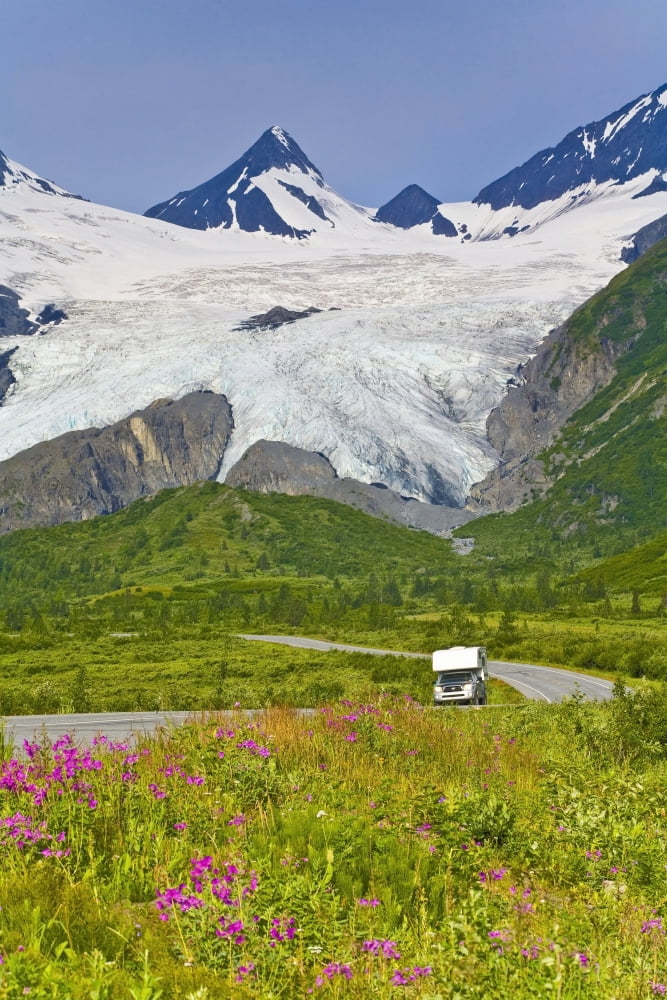 Motorhome Passes Worthington Glacier Near Thompson Pass In Southcentral Alaska During Summer Canvas Art - Michael DeYoung Design Pics (22 x 34)