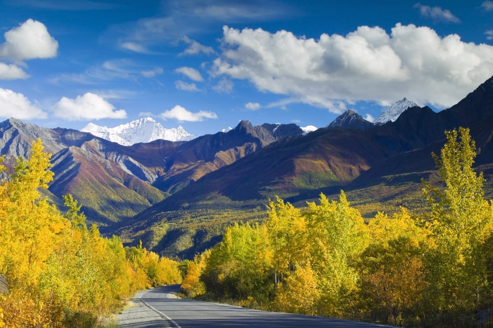 Motorhome Travels Along Glenn Highway In Upper Matanuska Valley Near Long Lake Chugach Mountains Alaska Fall Canvas Art - Michael DeYoung Design Pics (17 x 11)