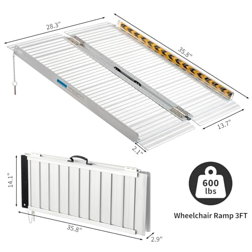 Motorhot 3FT Wheelchair Ramp Portable NonSkid Aluminum Folding