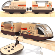 Motorised Wooden Rail Train, Remote Control Train with Magnetic Connection, Battery Operated Locomotive Trains for Toddlers, Compatible with Thomas, Brio, Chuggington Brown