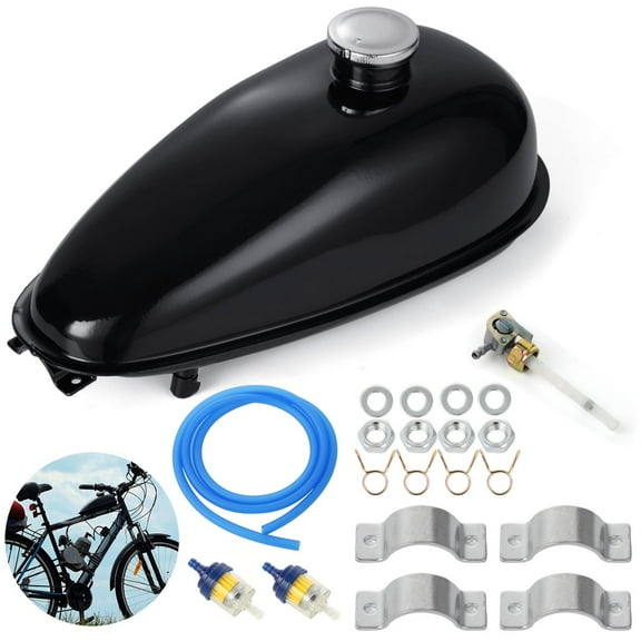 Motorized Bike Fuel Tank, 4L/1 Gal Replacement Gas Fuel Petrol Tank for 49CC 66CC 80CC Motorized Bicycles, Include Tank Cap & Switch Valve, Black