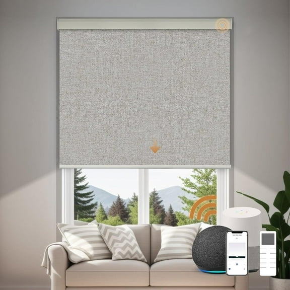 Motorized Blinds Blackout Shades Automatic Shades Remote Control Cordless Room Darkening Smart Window Blinds Custom Size (Fabric Coffee)