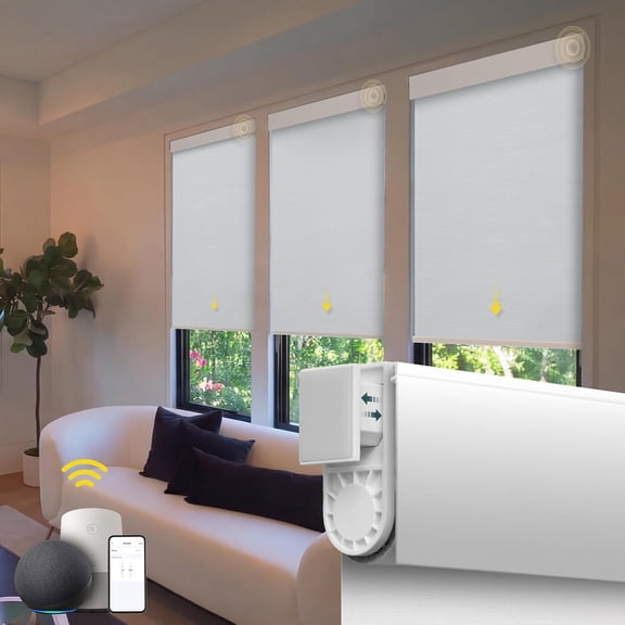 Motorized Blinds No Drill Automatic Blinds for Windows Cordless Roller Shades Electric Blinds with Remote Control Smart Blinds (White, 34.5 x 72)