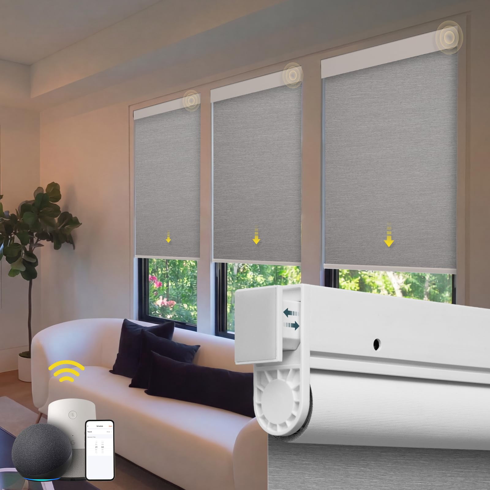 Motorized Blinds No Drill Automatic For Windows Cordless Roller Shades Electric With Remote Control Smart (grey  30 X 72)