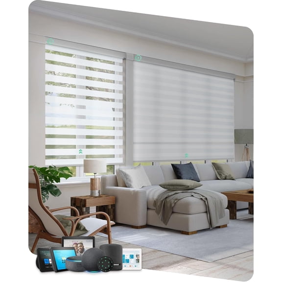 Motorized Blinds with Remote, Electric Zebra for Indoor Windows, Room Darkening Smart Shades Voice Control, Compatible Alexa Google Home, APP 22" W x 72" H, White