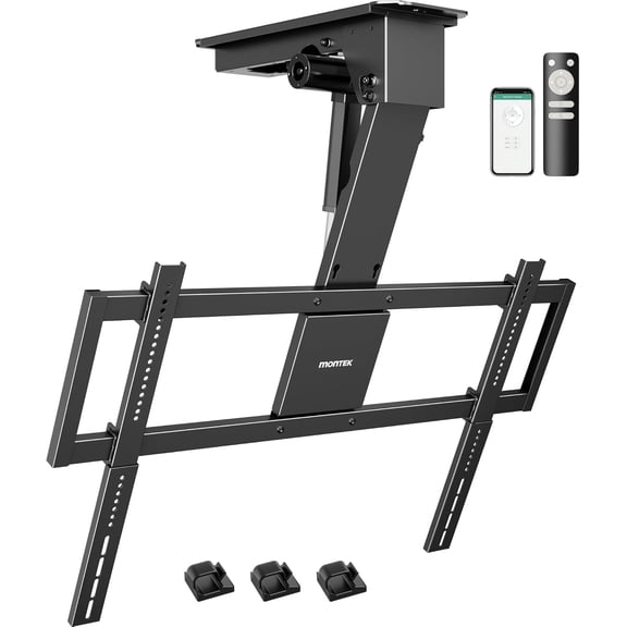 Motorized Ceiling TV Mount for 32-75 Inch TVs up to 121lbs, Heavy-Duty Electric Flip Down Mount, Off-Center Compatible, Remote/App/Voice Control, Fits Flat & Pitched Roof