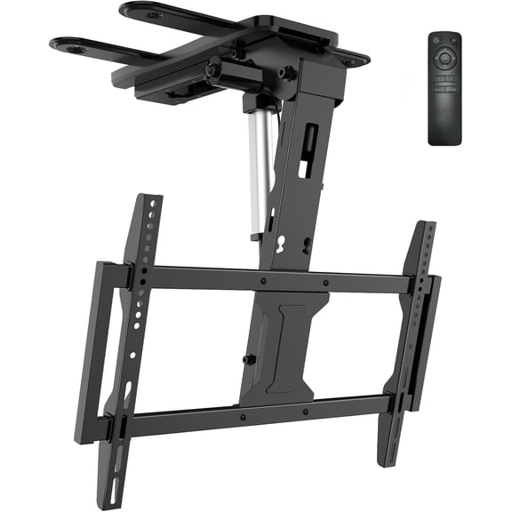 Motorized Ceiling TV Mount for 37 to 75 inch Screens, Flip Down Motorized TV Mount with Remote, Flat and Curved TVs Up to 99 Lbs, Pitched Roof, Max Mounting Holes 600x400mm (FCM604A), Black