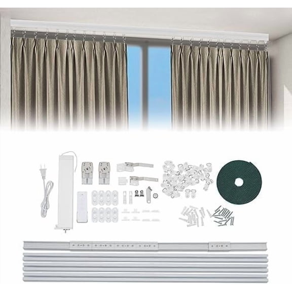Motorized Curtain Track Celling Smart Curtains System with Remote Control Electric Curtain Rods Rail with Timer&Manual Switching&Limit Device&Touch&Memory Function, 7.08-13.78ft